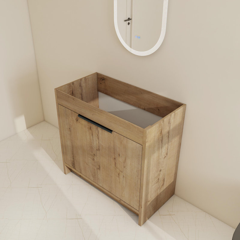 Base de meuble-lavabo simple 36 po avec tablette réglable, Imitation chêne