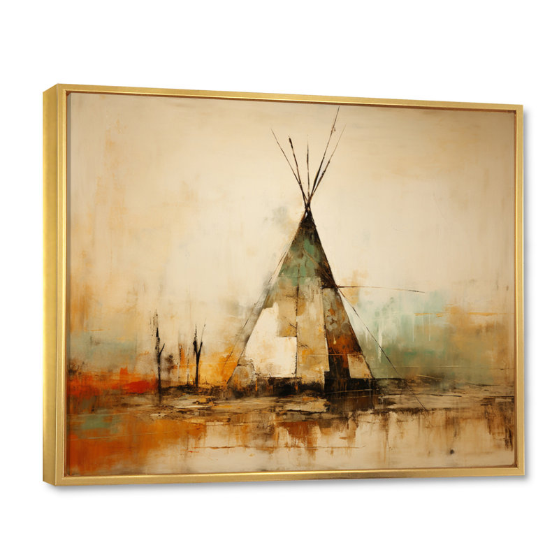 Yellow Native Play Tent Rhythms Collage I - Print, 24" H x 32" W x 1" D, Gold Floater Framed