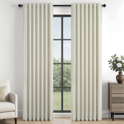 Linen Blackout Curtains, Pinch Pleat Back Tab Full Blackout Drapes Farmhouse Boho Curtains for Window,(Set of 2,With Hooks and Rings)