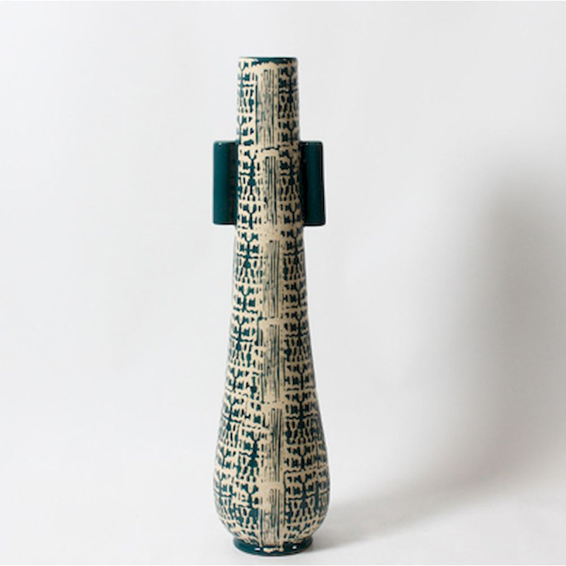 Vase de table en céramique turquoise Newcomer, H 25 po x l 5 po x P 5 po