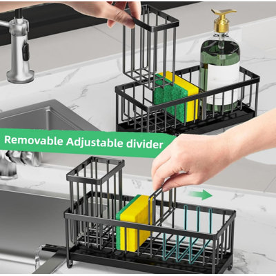 Stainless Steel Kitchen Sink Organizer With Automatic Drainage | Removable Brush Rack | Space-Saving Design