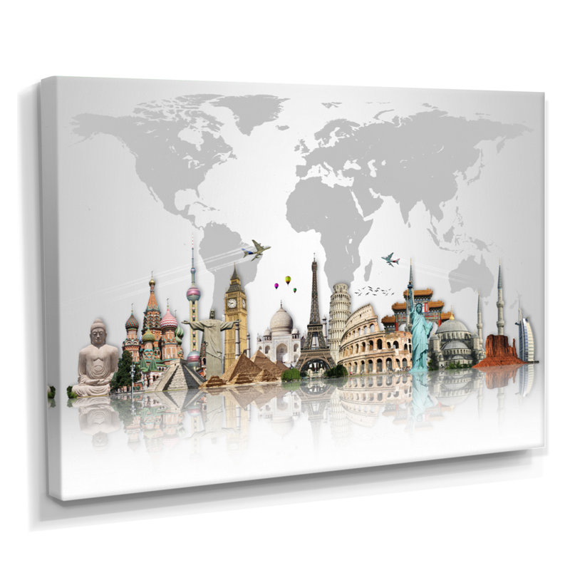 « Famous Monuments Across World », reproduction d'art graphique, H 8 po x l 12 po, Toile tendue, Sans cadre