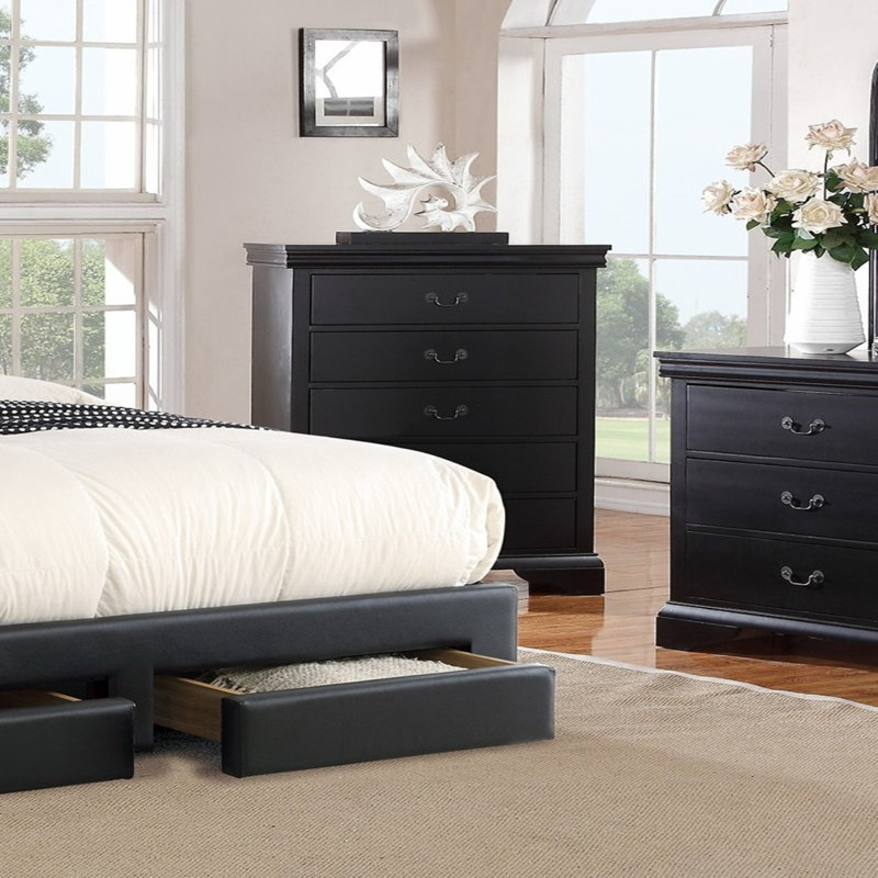Élégante chambre à coucher avec commode 1 pièce et tiroirs de couleur noire