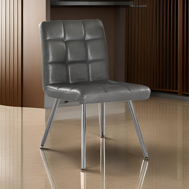 Contemporary Grey Faux Leather and Metal Side Dining Chair