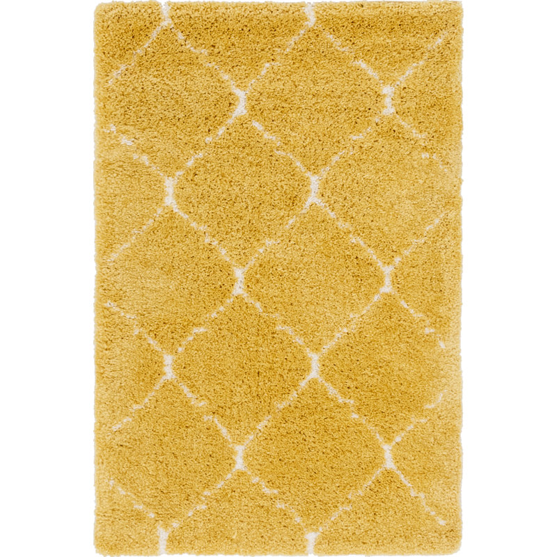Tapis jaune à poils longs Danita Rabat, Rectangle 4 pi 1 po x 6 pi 1 po