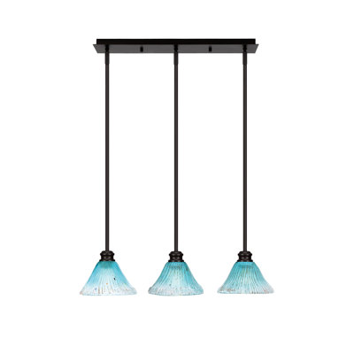 Luminaire suspendu linéaire 3 lumières Edge avec verre cristal sarcelle 7 po Edge