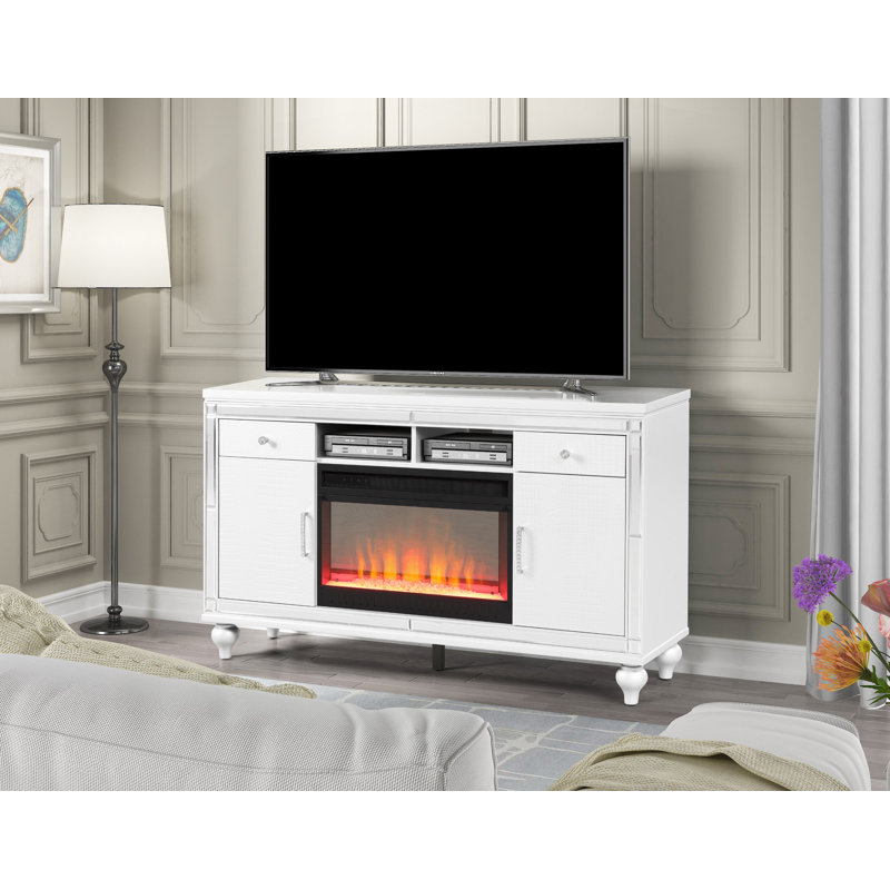 Meuble télé avec foyer éléctrique, Blanc