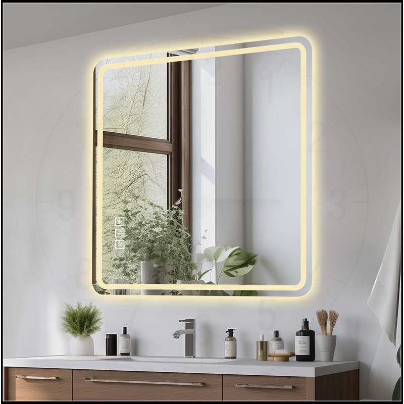 Miroir de salle de bain à DEL avec miroirs de salle de bain, 39,4 po x 31,5 po, Rectangulaire