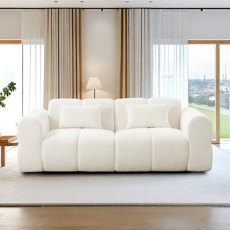 Modern Lambswool Upholstered 2 - Seat Cloud - like Sofa for Living Room-White, White