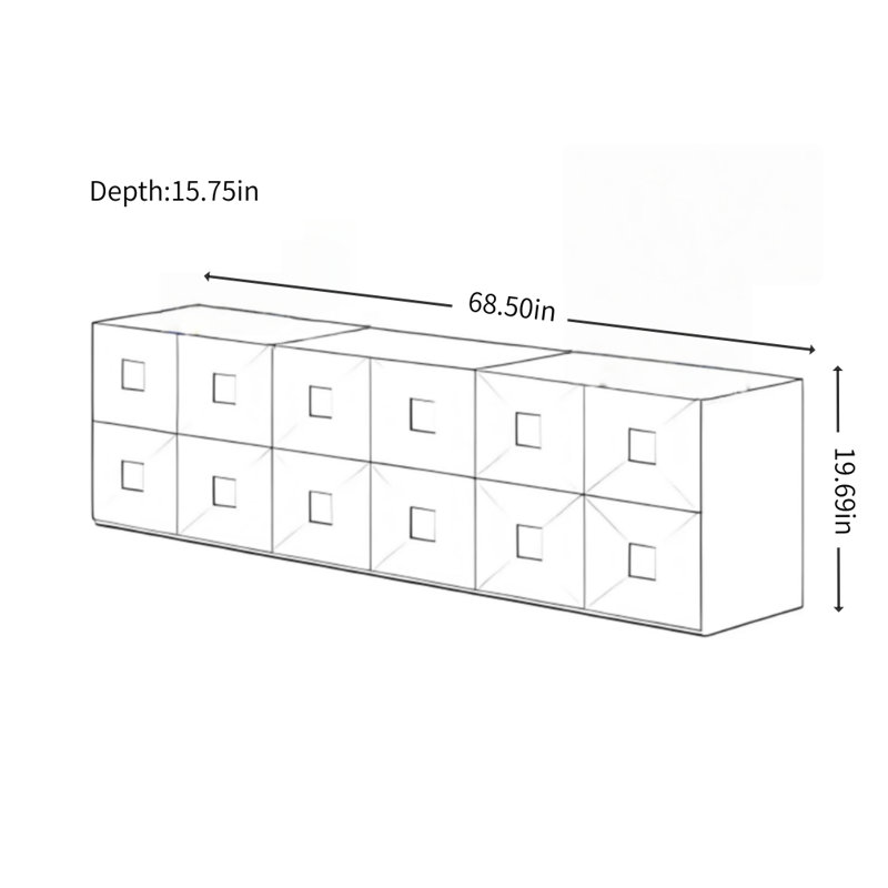 Meuble télé simple en bois massif brun, H 19,69 po x L 68,5 po x l 15,75 po