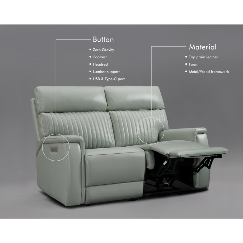 Liudgardas Genuine Leather Triple Power Reclining Loveseat With Zero Gravity, Usb Ports, Adjustable Headrest & Lumbar Support