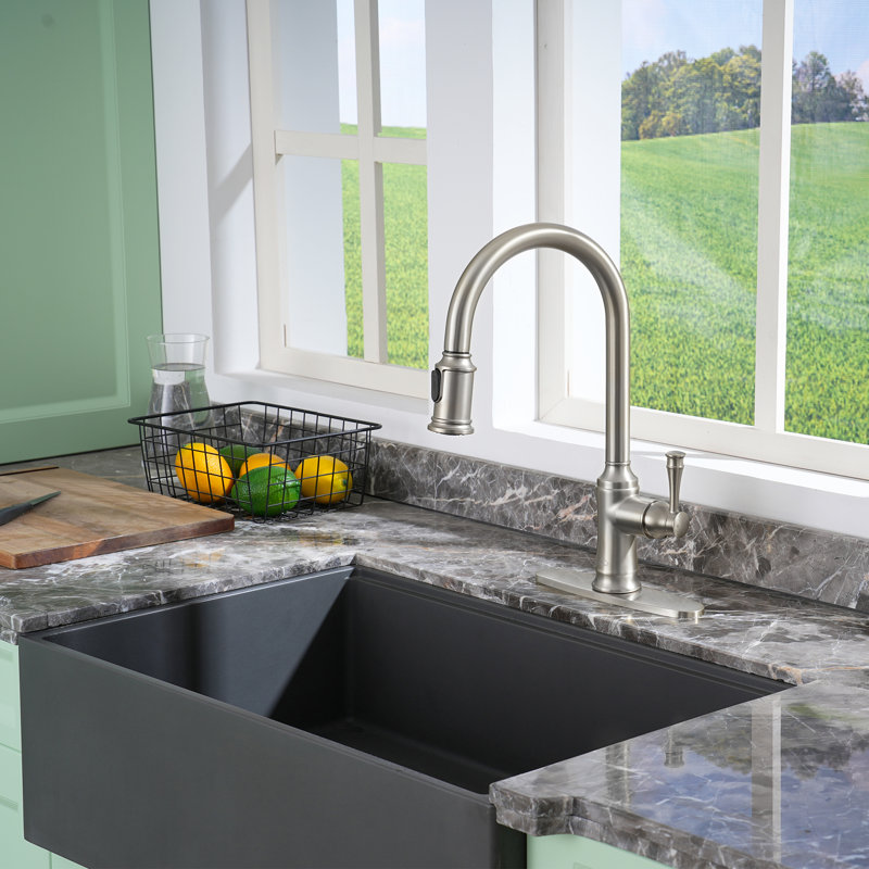 CASAINC 1.8 GPM Single-Handle Pull-Down Kitchen Faucet Single Hole Faucet, Brushed Nickel