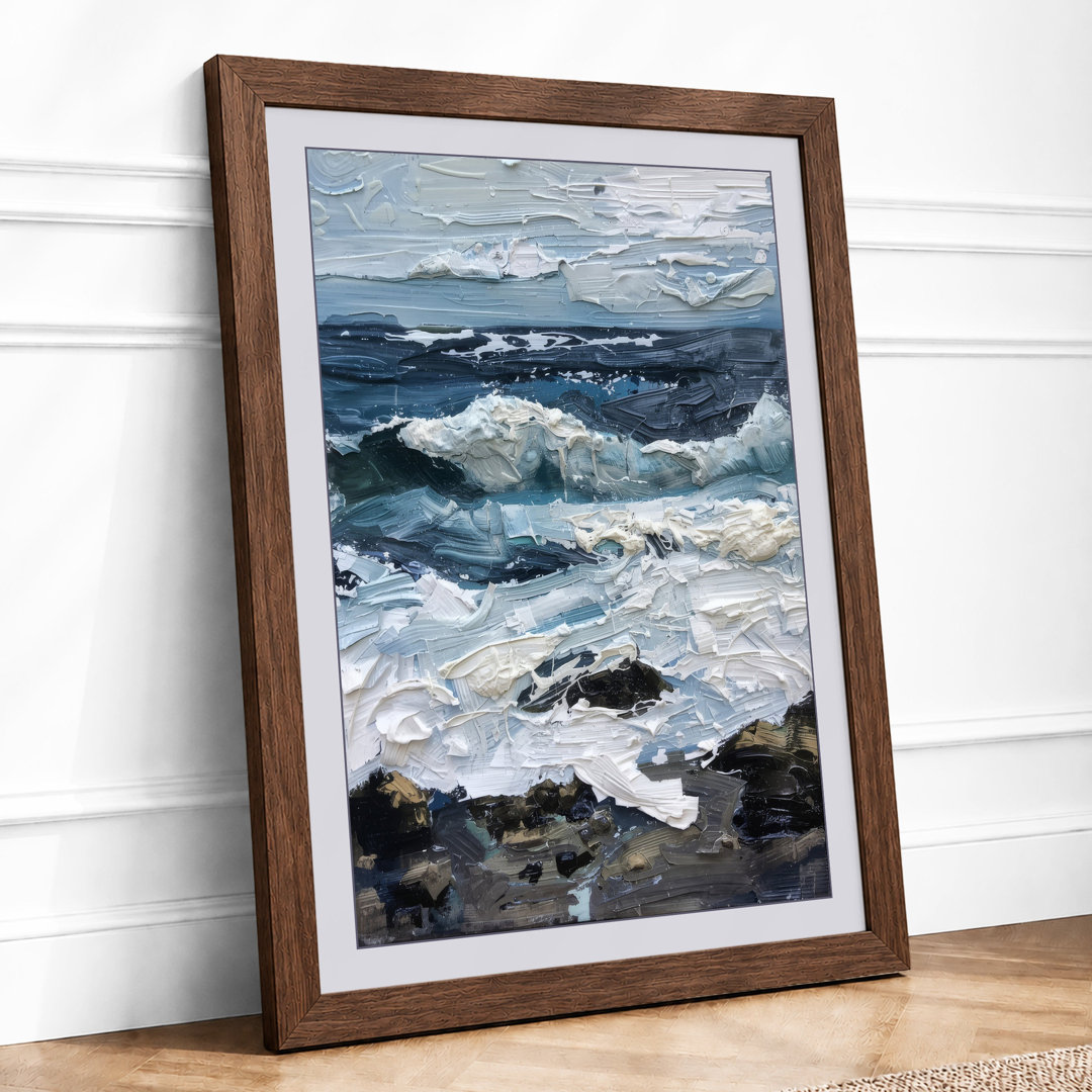 Waves Against Stone Coastal Framed Art Print
