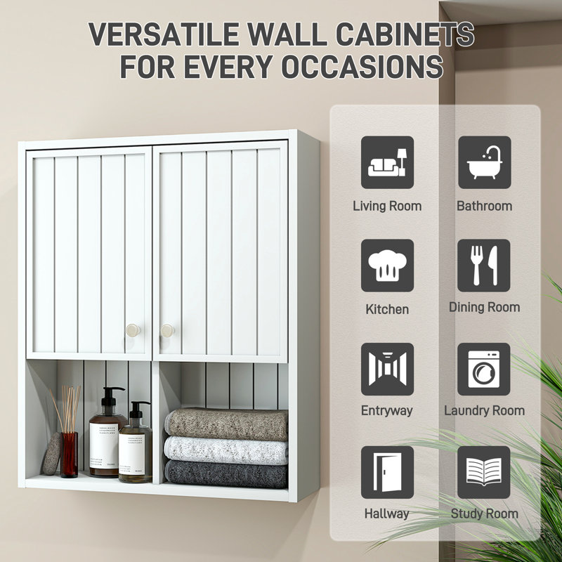 Wall-mounted Bathroom Cabinet With Doors And Adjustable Shelf Hanging Storage Medicine Cabinet For Kitchen, Living Room, Home Office