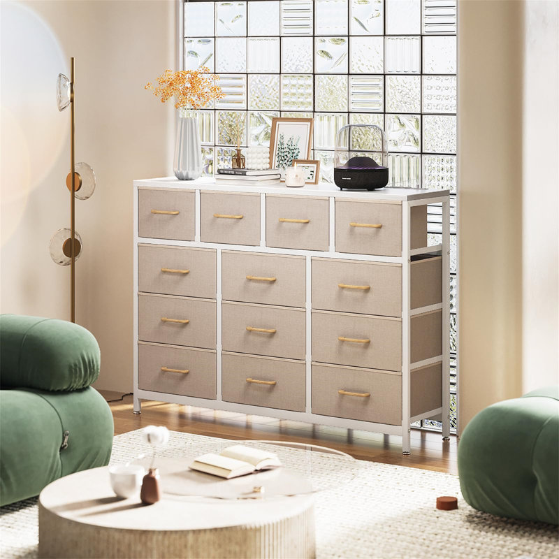 Aleysia Metal 13 - Drawer Chest of Drawers, Beige