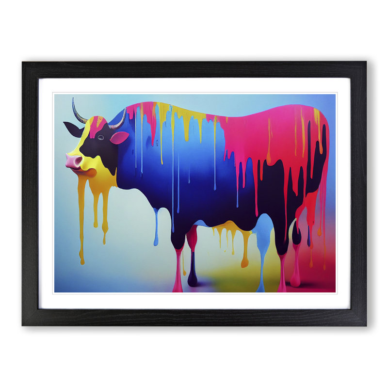 Cow Paint Drips Vol.4 Abstract - Single Picture Frame Print, Black, 46cm H x 64cm W x 2cm D