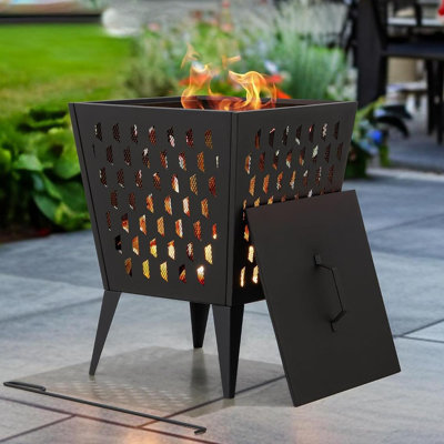 Foyer d'extérieur au feu de jardin en acier avec couvercle en PVC SUNJoy 18 po.