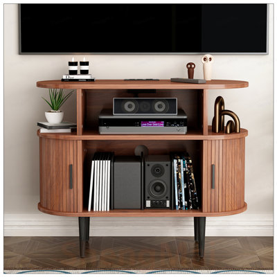 Grand support de tourne-disque rond avec station de charge, ports USB et rangement pour les espaces de vie modernes