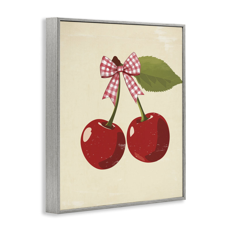 «Cherries with Pink Plaid Bow», estampe numérique, design par Christine Simpson Art, H 14 po x l 11 po