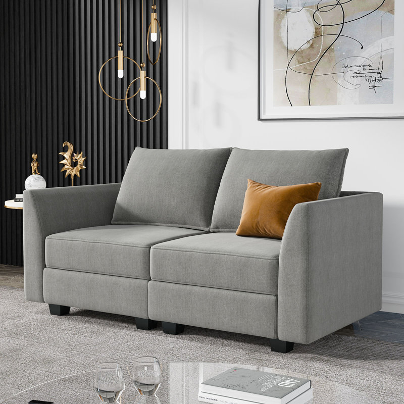 Causeuse à accoudoirs carrés 61 po avec espace de rangement, Mélange de polyester gris