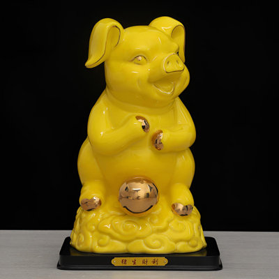 Statue de porcelaine cochon en porcelaine Fortune