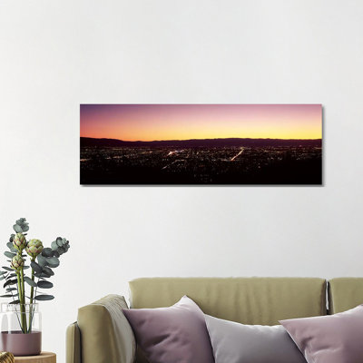 City Lit Up At Dusk, Silicon Valley, San Jose, Santa Clara County - Wrapped Canvas Panoramic Print
