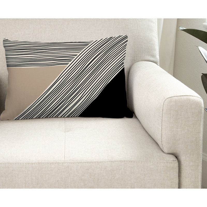 Coussin Cassie, Beige / crème / noir, H 18 po x l 25 po