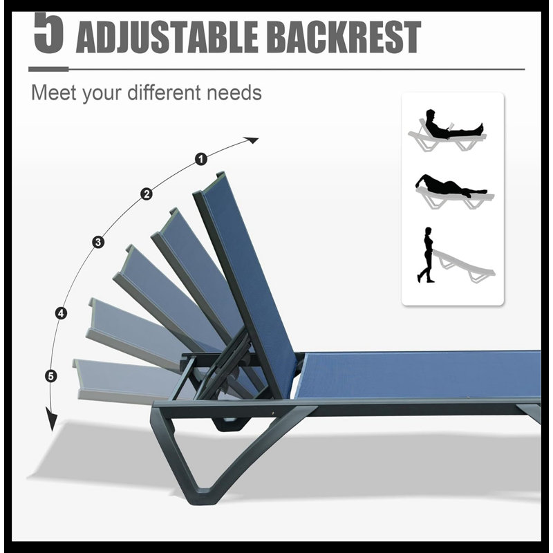 Foxley Outdoor Metal Chaise Lounge Set, Gray/Navy Blue