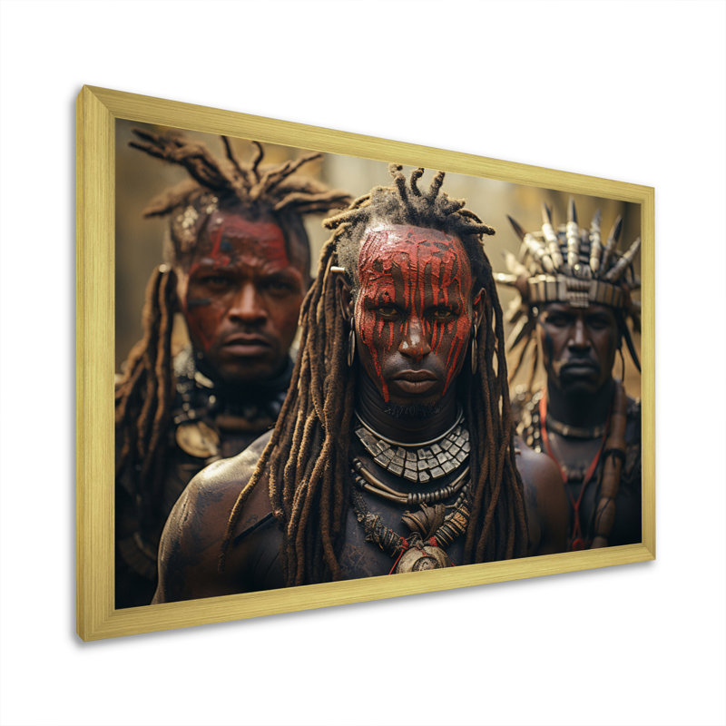 Chavonne tribus d'Afrique Kalenjin Warriors - art mural tribal africain, H 24 po x l 32 po x P 1 po, Cadre doré simple