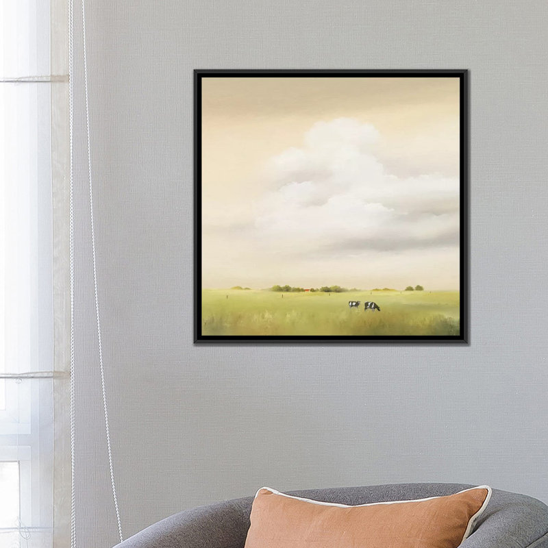 « vaches i », impression sur toile, H 18 po x l 18 po x P 1,5 po, Toile encadrée noire, Pas de tapis