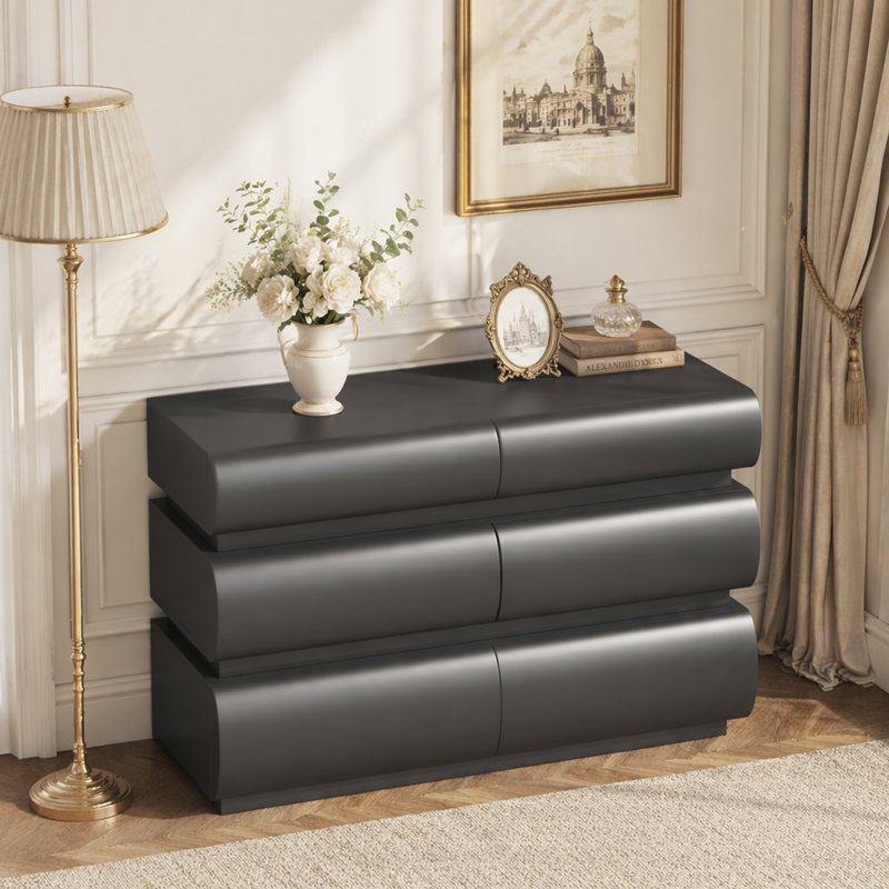 Commode 6 tiroirs avec conception sans poignée, Black