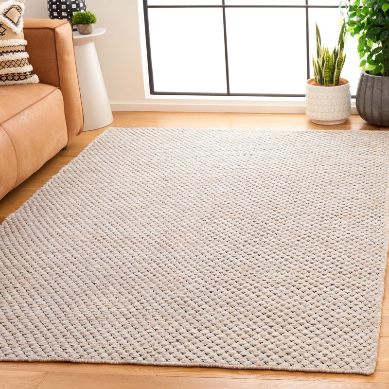 Tapis beige en laine / coton tissé à la main Vermont, Rectangle 9 po x 12 po
