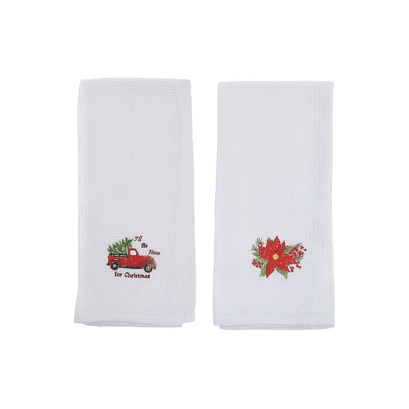 Embroidered White Waffle Kitchen Towel (Asstd) - Set Of 6