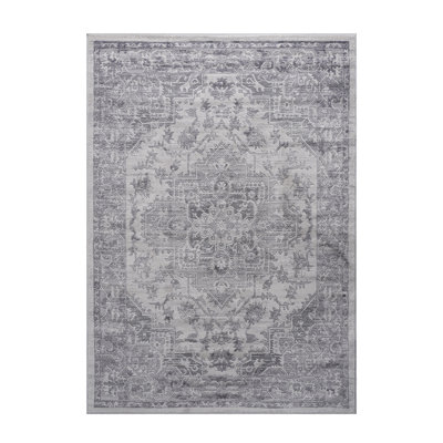 Tapis argenté 5 x 7 sans perte de poils - idéal pour le salon, la chambre à coucher, la salle à manger, le bureau à domicile