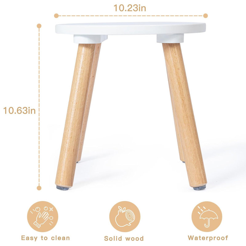 2 Pack Wooden Kids Round Stool, Small Solid Wood Step Stool For Sensory Table, Reading, Drawing And Everyday Seating
