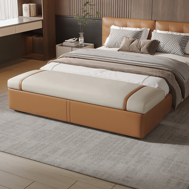 Upholstered Bench, Beige/Orange