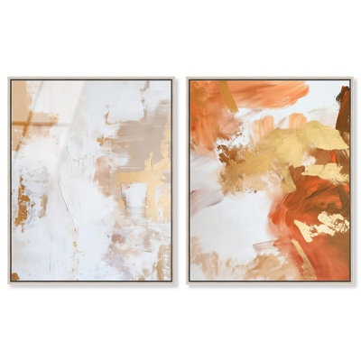 «Golden Bronze Ripple Duo», ensemble de 2 reproductions d'art encadrées par Art Remedy, cadre argenté, 20 x 24