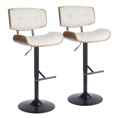 Lombardi Mid-Century Modern Adjustable Barstool With Swivel Faux Leather By Lumisource - Set Of 2