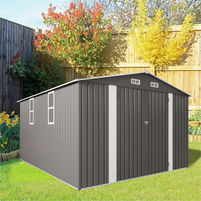 Grande remise en métal 10 x 12 pi avec double porte et deux fenêtres translucides pour l'extérieur