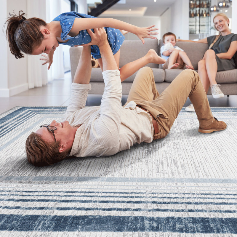 5x7 Blue// Non-shedding Area Rug - Stylish For Living Room, Bedroom, Dining Entryway, Nursery Design Entryway Decor