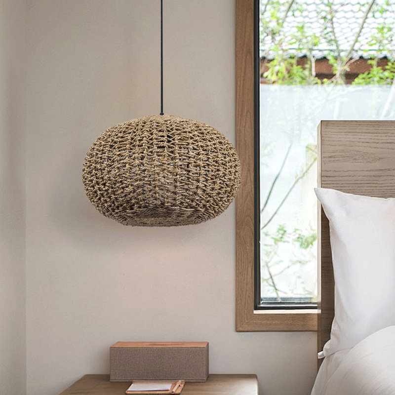 Globe Rattan Pendant Lighting for Dining Room Hallway Living Room, 11.02" H x 15.75" W x 15.75" D
