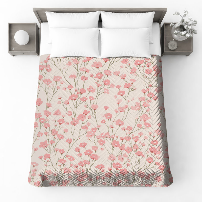 Couvre-lit matelassé à motif floral rose toutes tailles, Lit simple