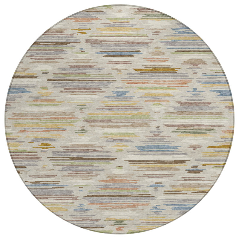 Machine Washable Indoor/Outdoor Chantille ACN2502 Southwest Rug, Round 8', Beige