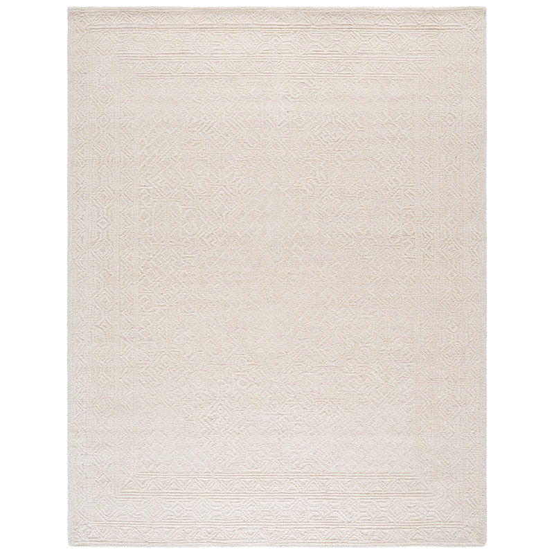 Textural Hand Tufted Wool Cotton Oriental Rug in Ivory, Square 6'