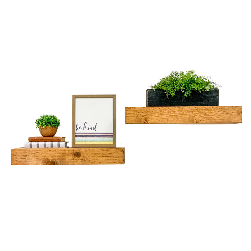 2 Piece Pine Floating Shelf, Light Brown, 3.75" H x 30" W x 6" D