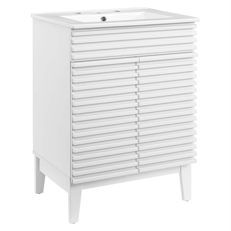 White 24" Freestanding Mid-Century Modern Bathroom Vanity