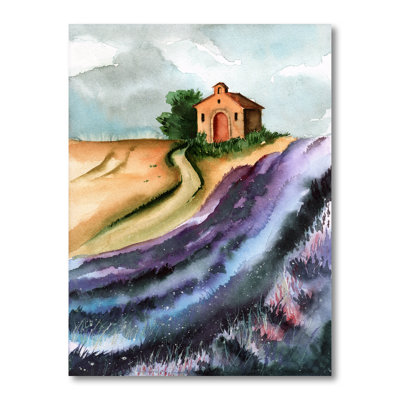 Champ de lavande avec une petite maison - peinture sur toile
