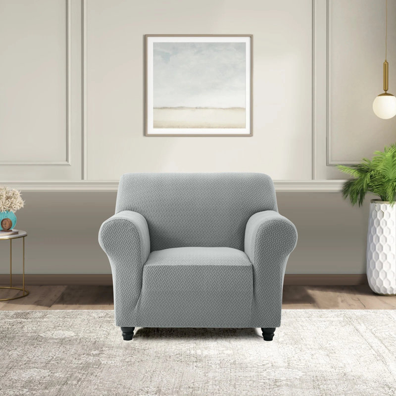 Spandex Stretch Sofa Cover - Jacquard Pattern Sofa Slipcover & Furniture Protector, Grey, 179cm W x 165cm D (1 Seater)