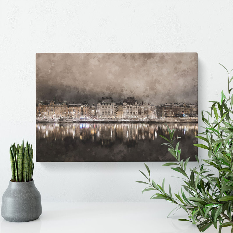 Reflection Of Stockholm In Sweden - Wrapped Canvas, 35cm H x 50cm W x 3cm D