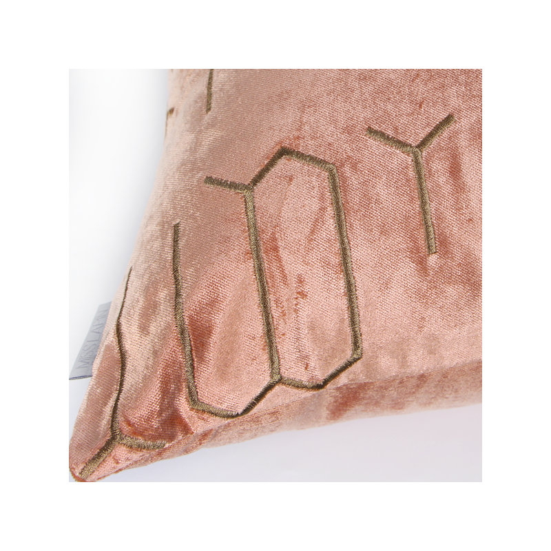  Embroidered Geometry Square Pillow Cover & Insert, Pink/Gold, Throw Pillow, Down Feather